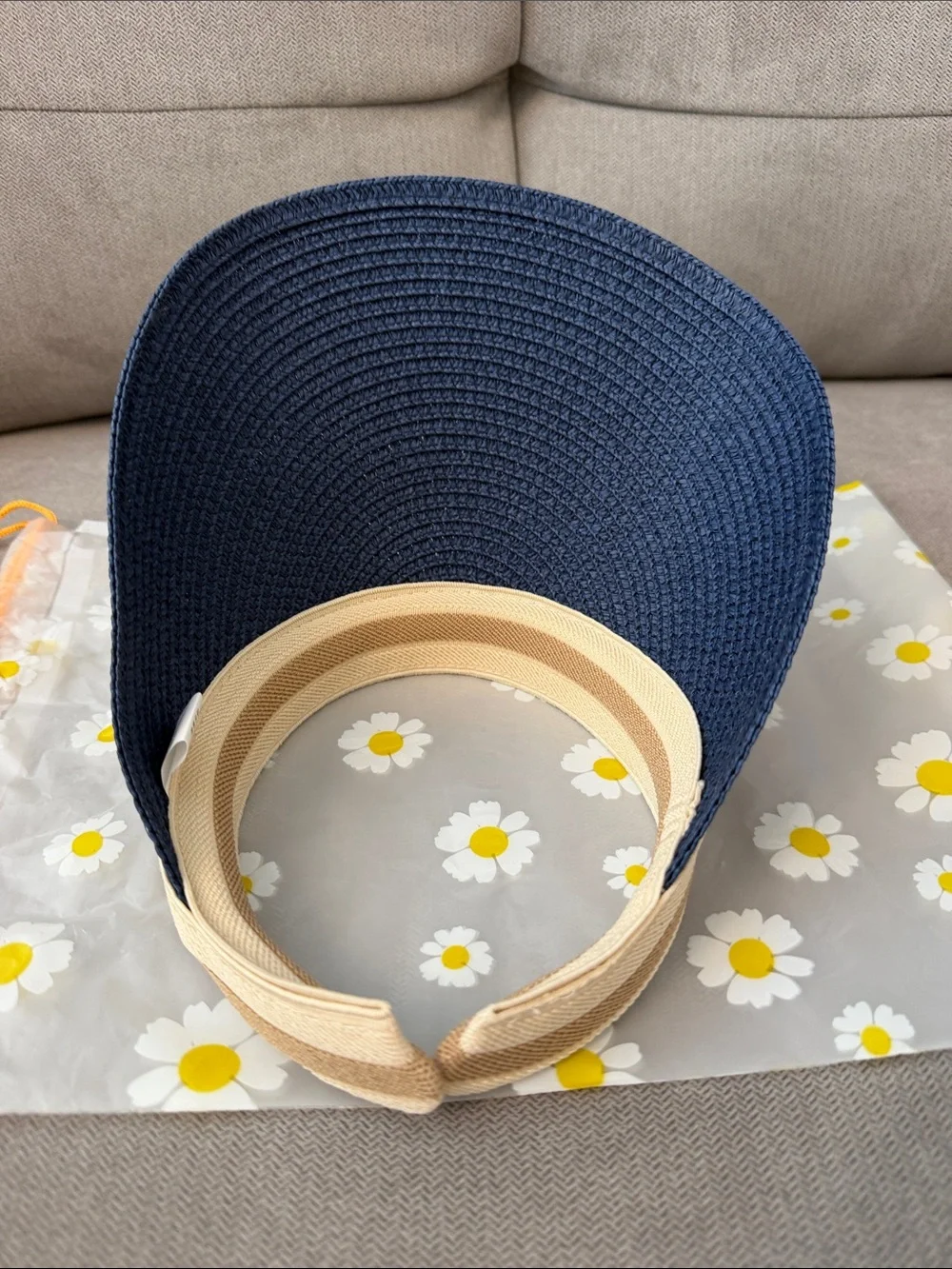 BRAND NEW Lady Navy Straw Visor with Beige Trim - Sun Protective Hat